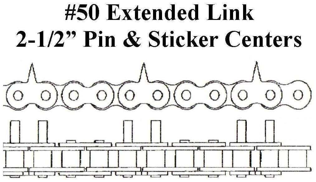 #50 2.5" CENT EXT LINK,PIN CHAIN RIVETED