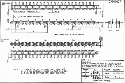 #50 1.25 PIN CENT EXT LINK, 5" SADD S/C PEER
