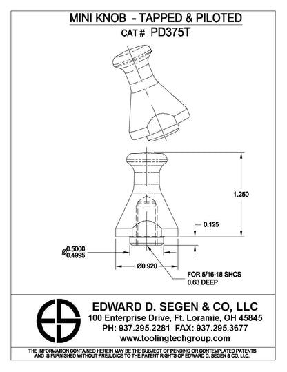 SMALL-FRY PILOTED KNOB W/5/16-18HOLE PD375T