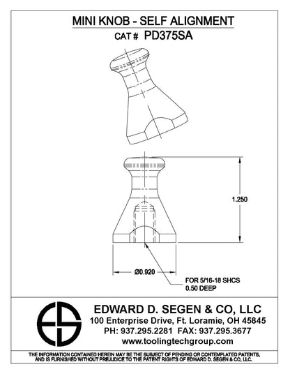 SMALL-FRY SELF ALIGNING KNOB W/5/16-18 HOLE, PD375SA