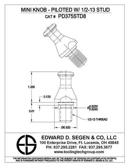 SMALL-FRY PILOTED KNOB W/1/2-13 STD, PD375STD8