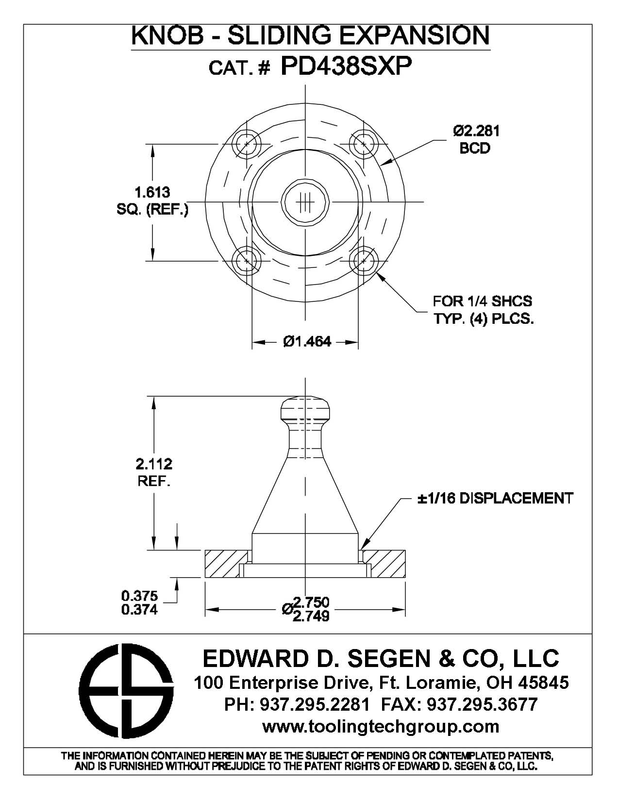 SEGEN 438 SLIDING EXPANSION KNOB PD438SXP