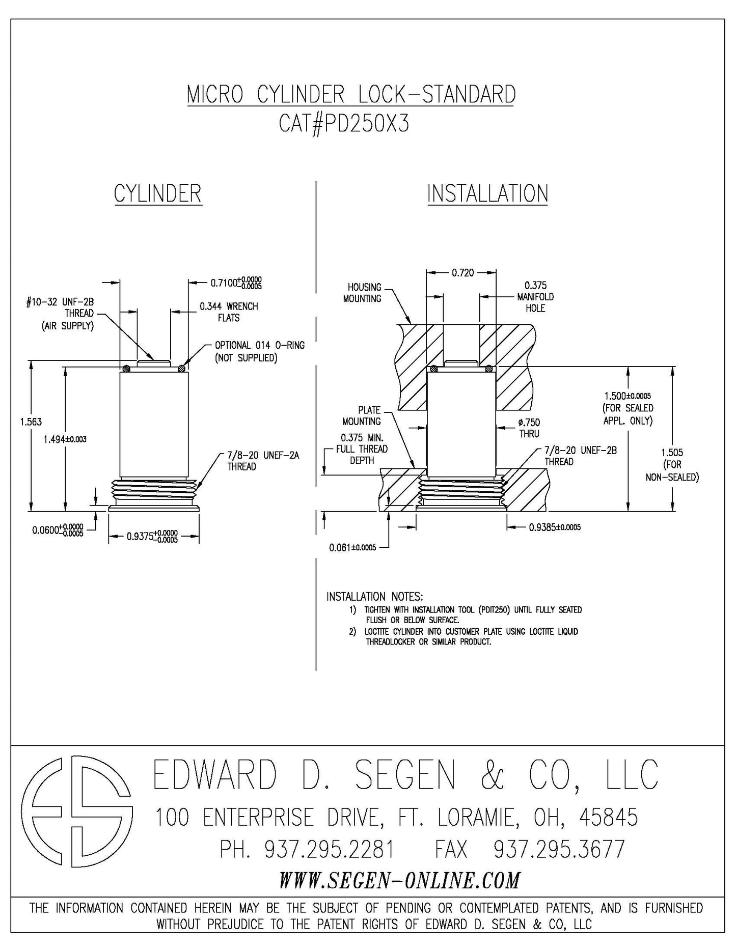 SEGEN STANDARD MICRO CYL 1.563"X7/8, PD250X3