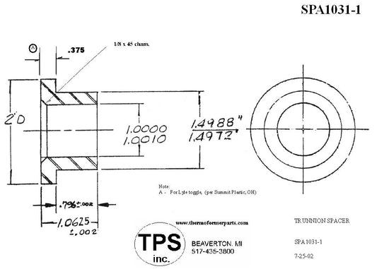 SPACER, TOGGLE TRUNNION